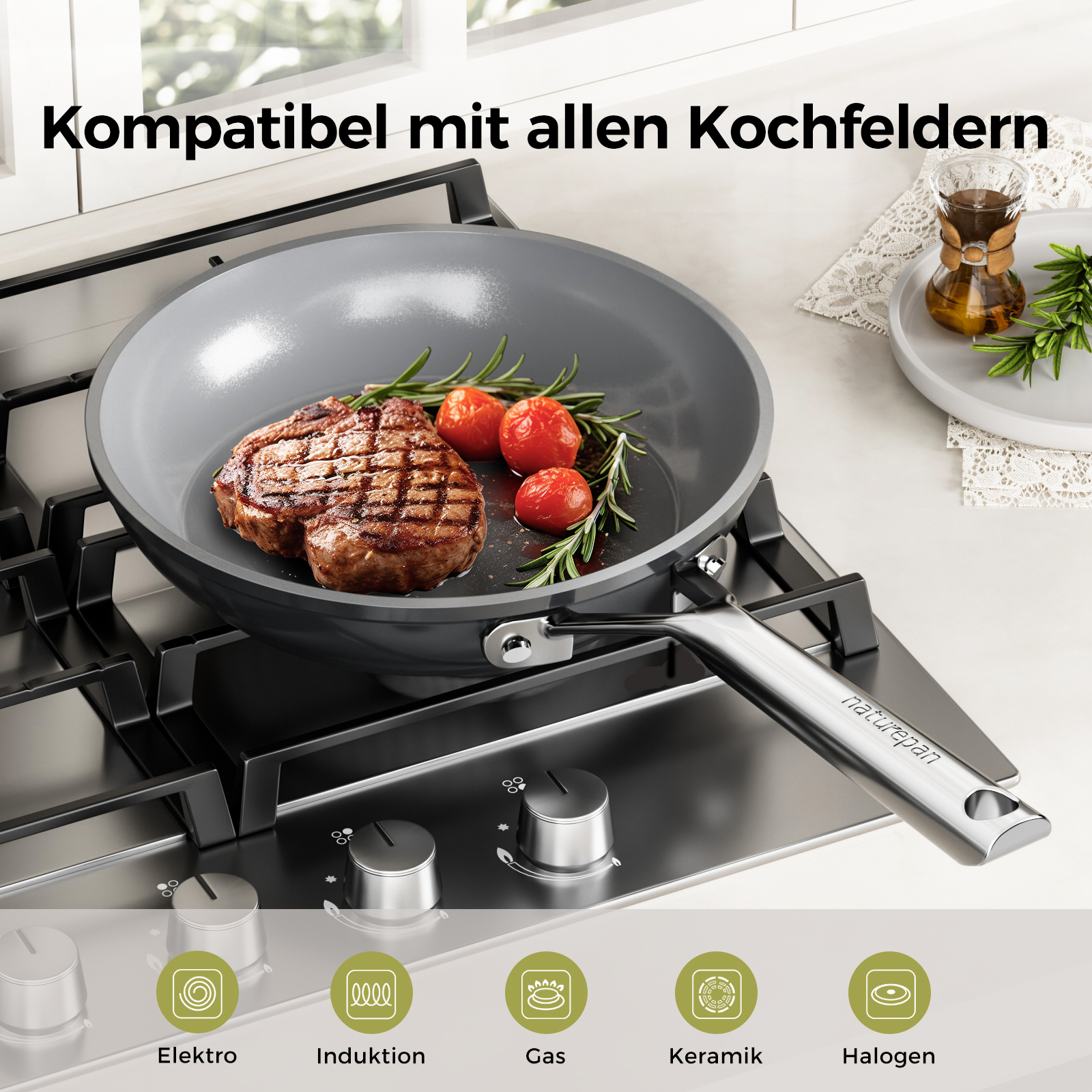 Naturepan Diamond-Titanium Keramik Bratpfannen Set